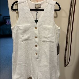 Tuckernuck Myla Romper- White Textured Romper with Gold Buttons